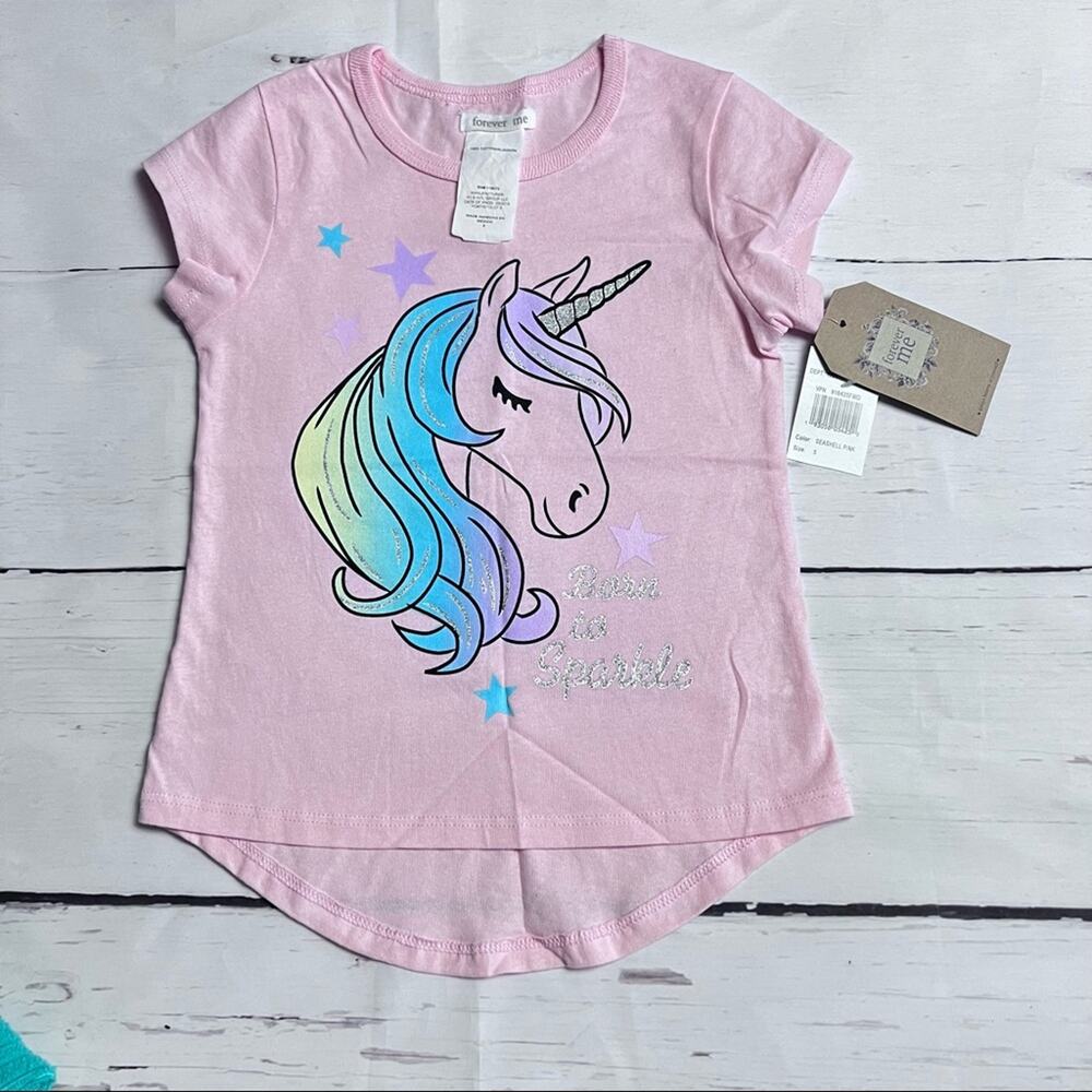 Forever Me Girls Graphic Pink Unicorn Short Sleeve Sz 5